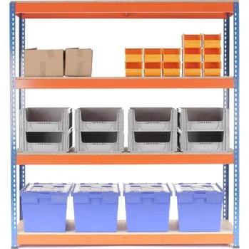 Dílenský regál Regál 180x120x60 cm PROFESIONÁLNÍ, lakovaný 4-policový, nosnost 1600 kg - MODRO-ORANŽOVÝ