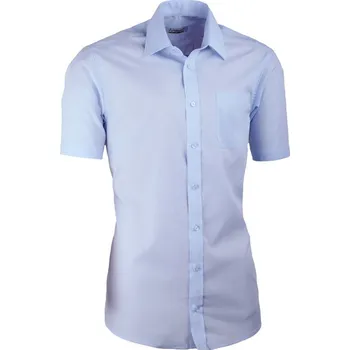 Pánská košile Modrá pánská košile s krátkým rukávem slim fit Aramgad 40432, Velikost 39/40 (M) 0404/32