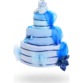 plenkový dort Třípatrový dárek pro těhotnou pro chlapce – světle modrý
