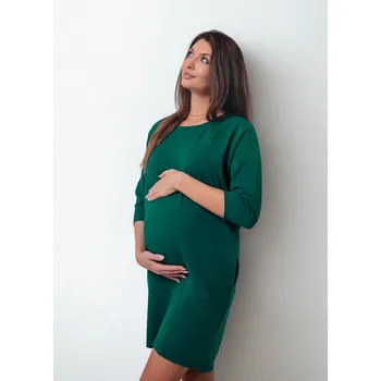 Těhotenská mikina Mikinové těhotenské a kojicí šaty 3v1 s kapsami – láhvově zelené, bavlna, 3/4 rukáv Velikost: 3XL