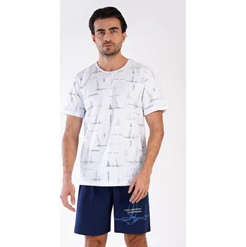 Pánské pyžamo Vienetta MAN Pánské pyžamo šortky Plachetnice - vyp Barva: Modrá - tmavě, Velikost: M