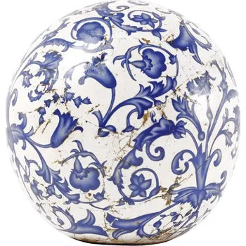 Zahradní úložný box Zahradní keramická dekorační koule Kelly, 11,2x12,2 cm, bílá/modrá
