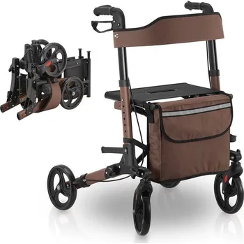 Lehké hliníkové chodítko, s taškou a sedátkem, hnědé
