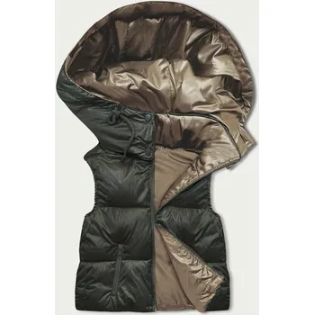 Krátká dámská vesta v khaki s kapucí (B8156-11) - Goodlooking XL