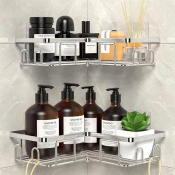 Koupelnový nábytek Rohová sprchová polička bez vrtání, sprchová police z nerezové oceli SUS304, organizér do koupelny,