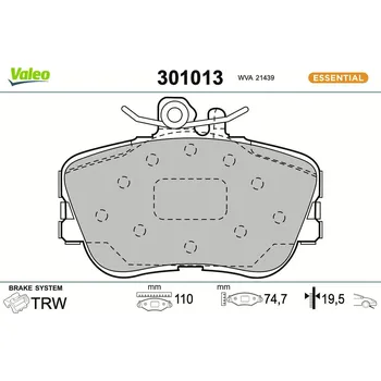 Brzdová destička Sada brzdových destiček, kotoučová brzda VALEO 301013