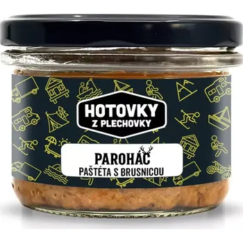Hotové jídlo Hotovky z plechovky Paroháč – zvěřinová paštika s brusinkami pro pravé gurmány, 170g