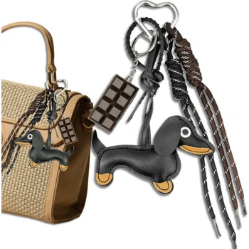 Camerazar Klíčenka na sáček s klíči, kroužek na klíče, přívěsek, jezevčík, čokoládová tyčinka