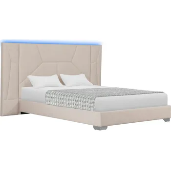 Postel Tempo Kondela Postel s roštem a LED osvětlením, 160x200, béžová Velvet látka, ALTESA