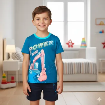 Chlapecké pyžamo KUGO TM9219 Chlapecké letní pyžamo nebo komplet tyrkysová/tm.modrá