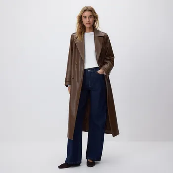 Dámský kabát Reserved - Koženkový kabát - hnědá - 518IA-88X - 518IA-88X-S