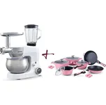 MEGAKOMBO Multifunkční kuchyňský robot BestBerg BBR-1900P + 14dílná sada nádobí s mramorovým povrchem BestBerg BBN-1014P / růžová 215756394