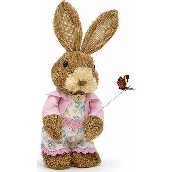 Velikonoční dekorace Velikonoce Slámový velikonoční zajíc holka 0731-1 28 cm