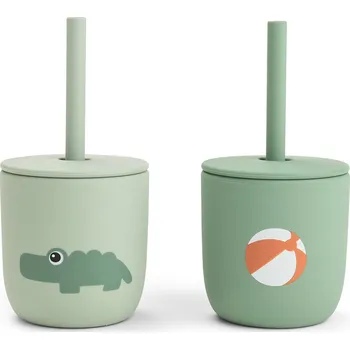 Kojenecká láhev DONE BY DEER Set 2 hrnečků s brčkem Playground - zelené