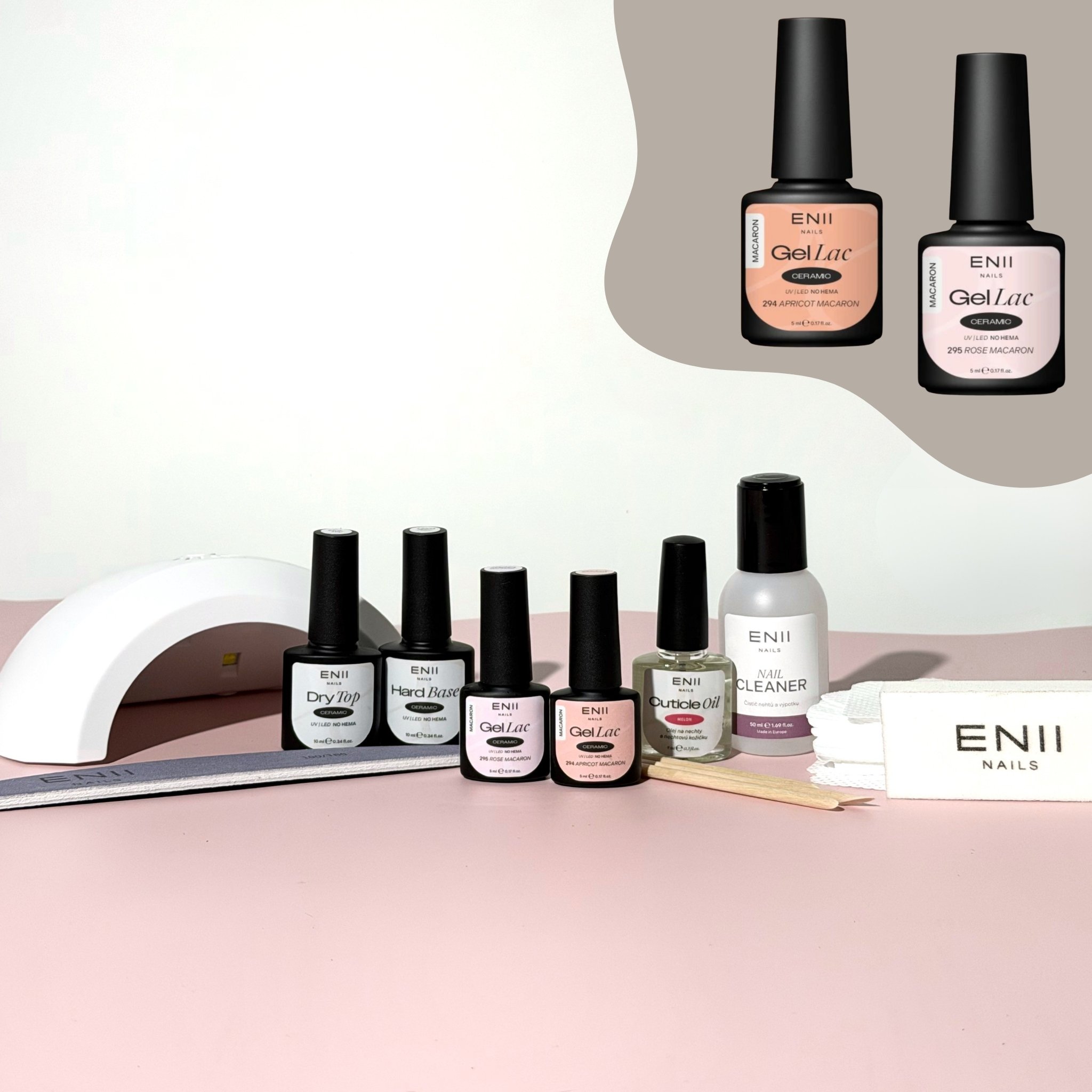 ENII NAILS ENII Gel Lak Sada Mini pro začátečníky - Růžová a oranžová pastelové barvy (s lampou 24W)