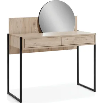 Toaletní stolek Toaletka se zrcadlem Glass Loft - dub bordeaux, černé kovové nožky