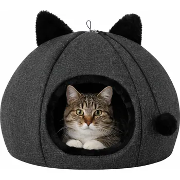 Pelíšek pro kočku Chrápátko Domeček pro kočky AURA – černá Velikost: A: 40x40x28 cm