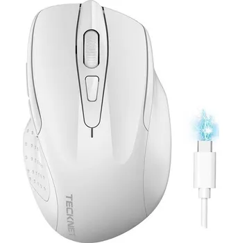 Myš TECKNET dobíjecí myš Bluetooth, tichá bezdrátová myš pro více zařízení (Tri-Mode: BT 5.0/3.0 +