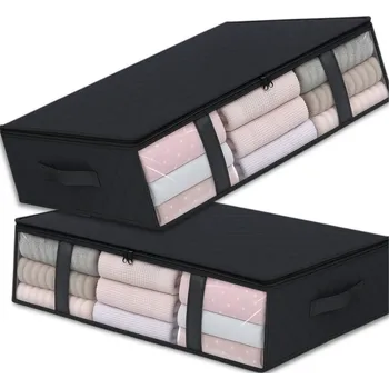 Organizér oblečení Camerazar Organizér do šatní skříně na ložní prádlo a oblečení, sada 2 kusů, černá