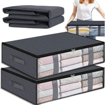 Organizér oblečení Camerazar Sada 2 organizérů do šatní skříně na ložní prádlo, taška na oblečení velká, šedá 60x45cm