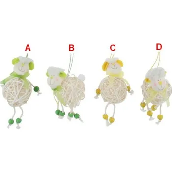 Velikonoční dekorace Ovečka z ratanu na zavěšení 8 cm 4 druhy