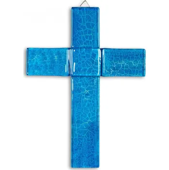 Samolepící dekorace Skleněný kříž na stěnu modrý malý
