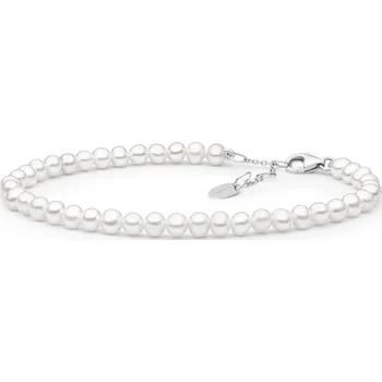 Náramek Gaura Pearls Perlový náramek Rachel - stříbro 925/1000, 4-4,5 mm říční perla FORW445-B 18 cm + 3 cm (prodloužení) Bílá