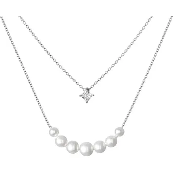 Náhrdelník Gaura Pearls Perlový náhrdelník se zirkonem Carla - stříbro 925/1000, říční perla, zirkon SK20233N Bílá