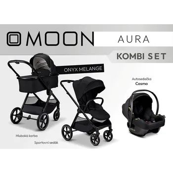 Kočárek MOON kombinovaný kočárek set Kombi Aura Onyx Melange