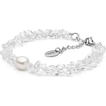 Náramek Gaura Pearls Korálkový náramek Catalina - křišťál, sladkovodní perla 244-31B Stříbrná 18 cm + 3 cm (prodloužení)