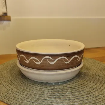 Květináč Keramický miska (žardiniera) na květiny - květináč s miskou (vlnky) Velikost: 15,5 cm