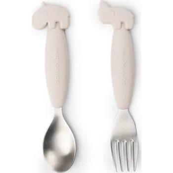 dětský příbor DONE BY DEER Easy grip set lžíce a vidličky Deer friends - písková