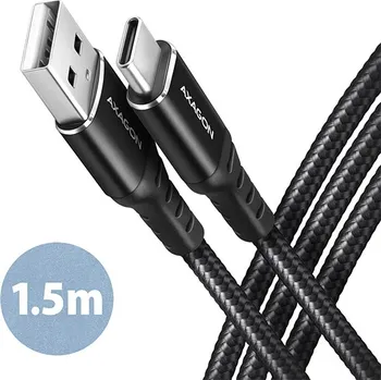 Kabel do PC AXAGON BUCM-AM15AB, HQ kabel USB-C USB-A, 1.5m, USB 2.0, 3A, ALU, oplet, černý