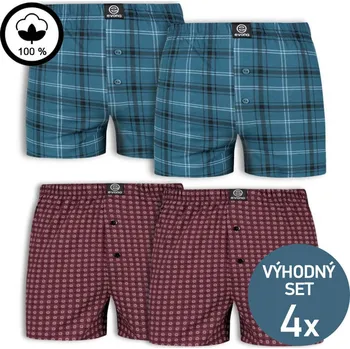 Sada pánského spodního prádla KNITVA Pánské bavlněné trenky set 4 kusů - 2x vínové + 2x modrá kostka M