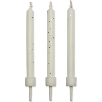 Dortová svíčka Svíčky PME – bílé s glitry 10 ks