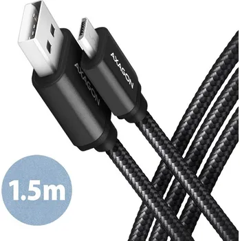 Kabel do PC AXAGON BUMM-AM15AB, HQ kabel Micro USB USB-A, 1.5m, USB 2.0, 2.4A, ALU, oplet, černý