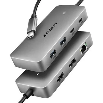 AXAGON HMC-CUB83X2, USB 10Gbps hub, 2x USB-A, USB-C, HDMI & DP 4k/144Hz, RJ-45 GLAN, PD 100W, kabel USB-C 15cm