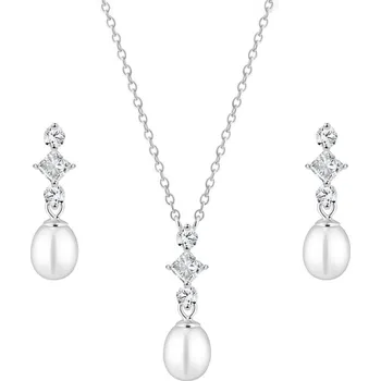 Souprava šperků Gaura Pearls Stříbrná souprava šperků s bílou perlou a zirkony Monica - stříbro 925/1000 SK25230-W Stříbrná Bílá 38 cm + 7 cm (prodloužení)