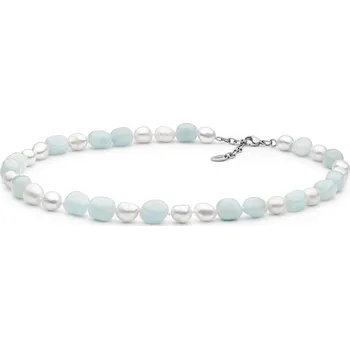 Náhrdelník Gaura Pearls Náhrdelník s polodrahokamy Rachael - sladkovodní perla, akvamarín 212-19 Barevná/více barev 48 cm