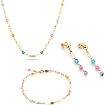 Souprava šperků Set náušnice, náramek a náhrdelník s barevnými korálky, žluté zlato 14K IZ31756S + dárkové balení LUXUS zdarma