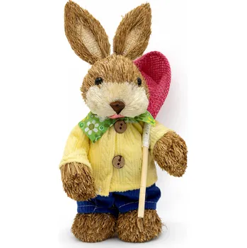 Velikonoční dekorace Velikonoční slaměný zajíc chlapec S25-20 21 cm přírodní hnědá v kombinaci se žlutou a zelenou