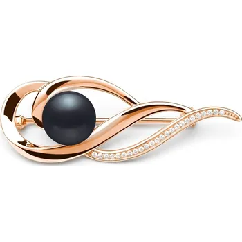Brož Gaura Pearls Stříbrná brož s černou perlou a zirkony Paola, stříbro 925/1000 SK22114GBR/B Černá