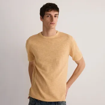 Pánský svetr Reserved - Bavlněný svetr se sepraným efektem - světle oranžová - 927ED-20X - 927ED-20X-L