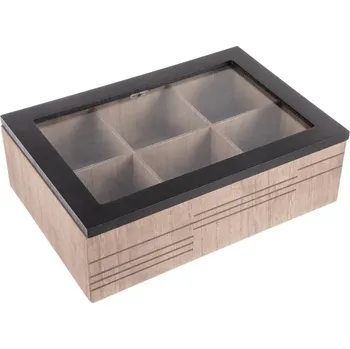 Úložný box Orion Krabička na čaj, čajový organizér s 6 přihrádkami, dřevo LINE