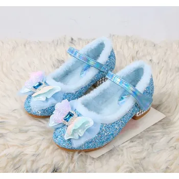 Dětská sálová obuv Frozen (Ledové království) Dívčí elegantní sandálky královny Elsy z pohádky "Frozen" s kožíškem Barva: modrá, Velikost: 28