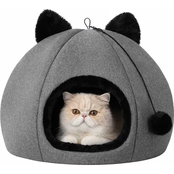 Pelíšek pro kočku Chrápátko Domeček pro kočky AURA – šedá Velikost: A: 40x40x28 cm