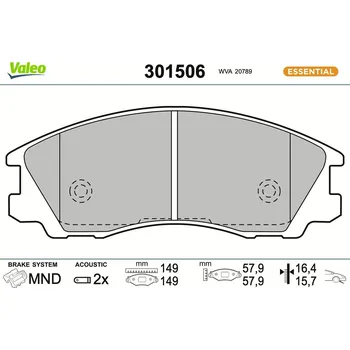 Brzdová destička Sada brzdových destiček, kotoučová brzda VALEO 301506