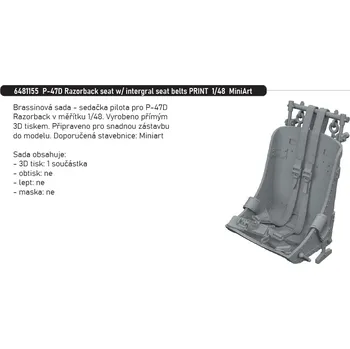 Plastikový model Eduard 1/48 P-47D Razorback seat w/ intergral seat belts PRINT (MINIART)