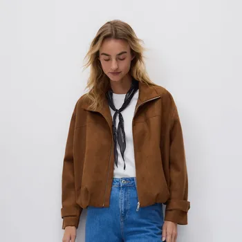 Dámský kabát Reserved - Bunda z&nbsp;umělého semiše - zlatavá hnědá - 492IA-82X - 492IA-82X-XL