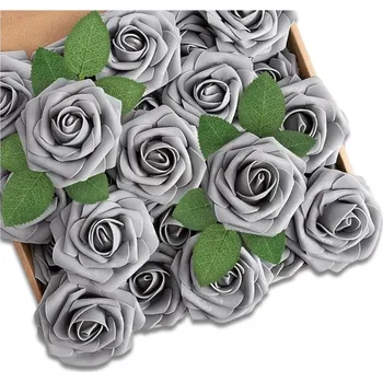 umělá květina Camerazar Sada umělých květin růží 25 ks dekorativní stříbrné
